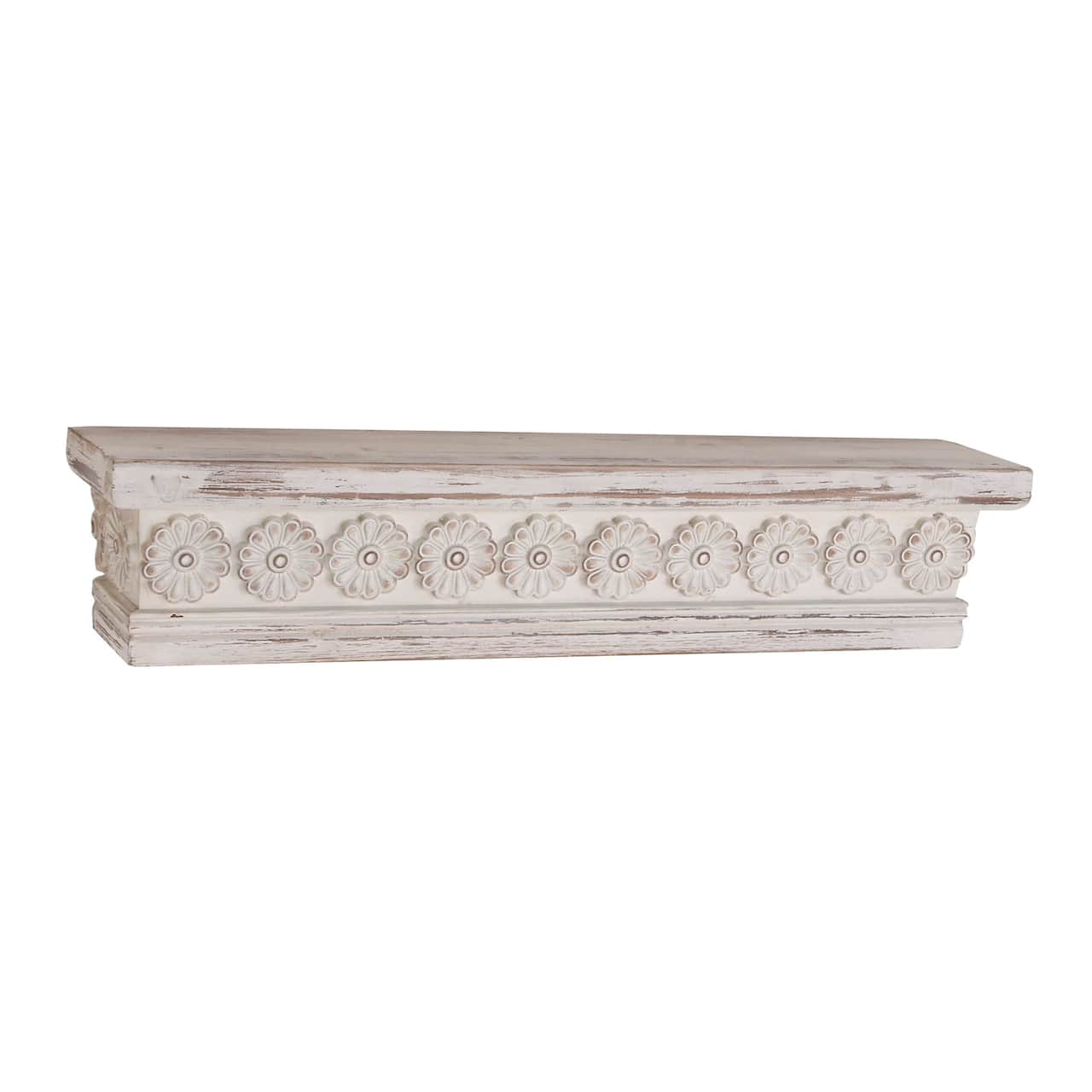 White Chinese fir wood Vintage Wall Shelf, 6" x 28" x 5"
